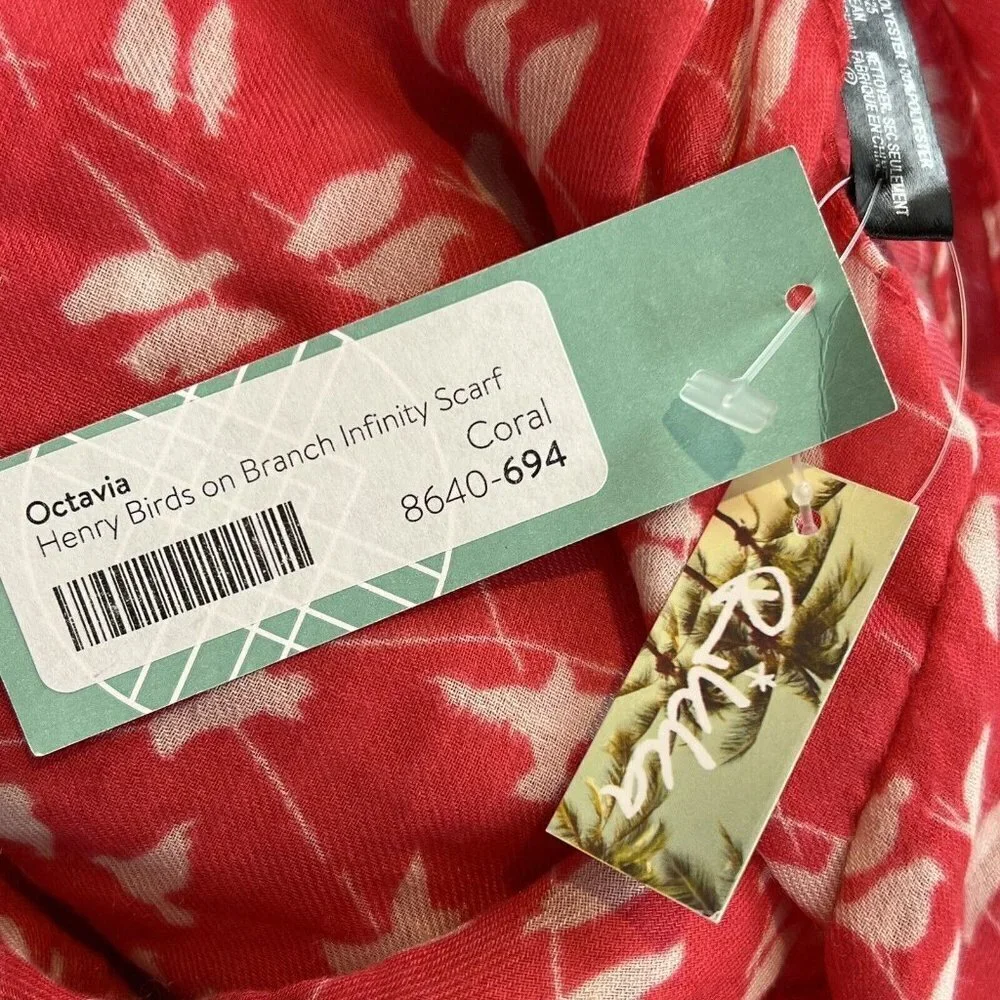 Stitch Fix Octavia Infinity Scarf Henry Birds on Branch‎ Coral New NWT
